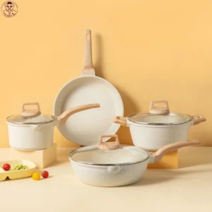 Gaoboos Non Stick Cookware Set Wok milk Pot frying Pan Maifan Stone Coating with lid For All Stove
