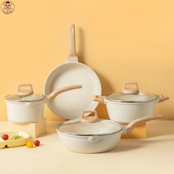Gaoboos Non Stick Cookware Set Wok milk Pot frying Pan Maifan Stone Coating with lid For All Stove