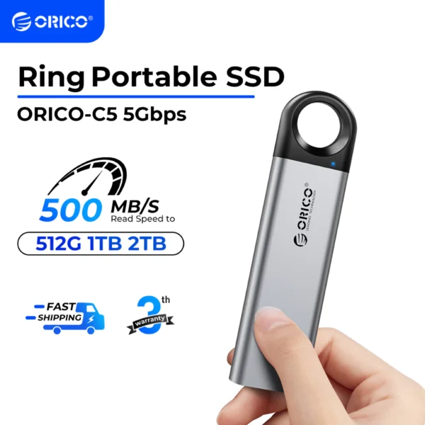 ORICO C5 1TB Ring External Portable SSD Up to 500MB/s With USB-A/C Cable  (ORICO C5)
