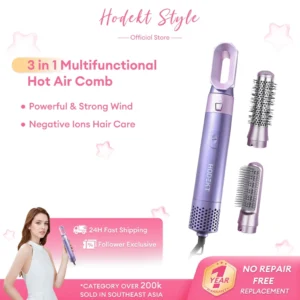 HODEKT 3 In1 Hair Dryer Hair Straightener Multifunctional Hot Air Brush Comb Negative Ion Hair Care