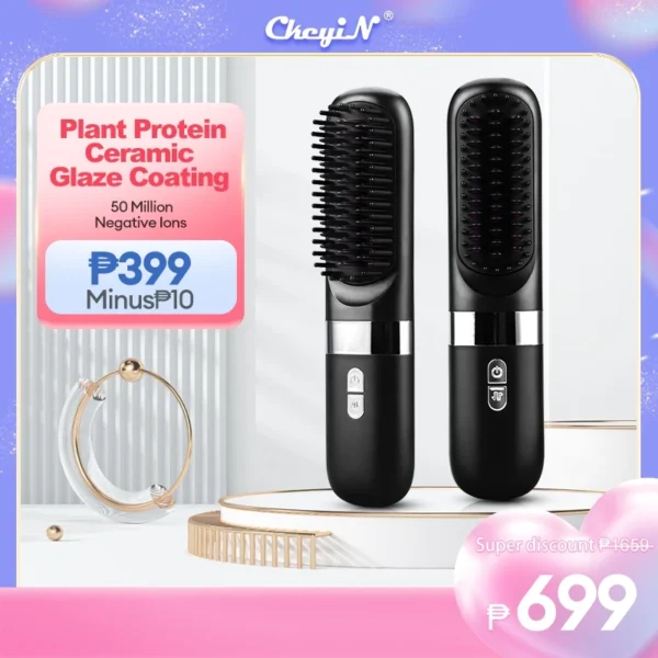 CkeyiN Straight Hair Comb Wireless Hair Straightener USB Charging Straightener Portable Hair Comb HM012