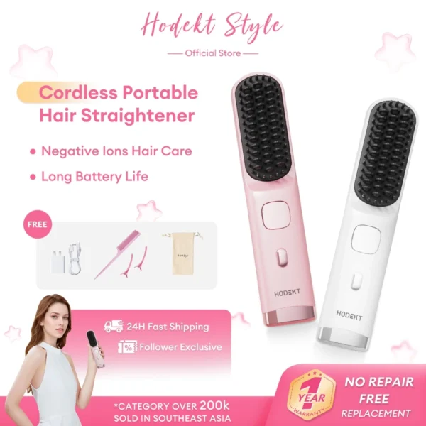 HODEKT Wireless Cordless Hair Straightener Comb Portable Electric Hair Straightening ​Comb