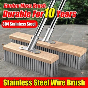 20/30/50CM Stainless Steel Wire Brush With Wood Handle Floor Scrub Brush Heavy Duty For Bristle Iron Pool Garage Patio Garden Moss