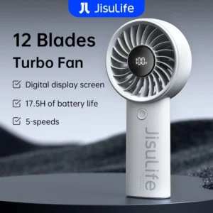 JISULIFE Handheld Fan Life4 Rechargeable Long Battery Life Portable Hand Mini Fan With 3600/5000mAh Battery Strong Wind Small Electric Fan