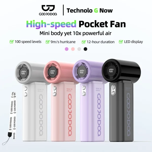 GOOJODOQ Fan GFS007 4000 mAh Turbo Mini Fan Rechargeable Handheld Portable Strong Wind Jet Hand