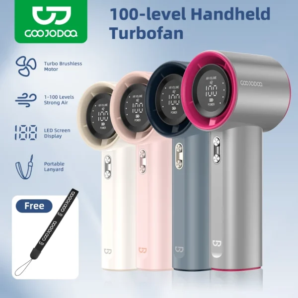 GOOJODOQ Fan 4000 mAh Turbo Mini Fan Rechargeable Handheld Portable Electric Jet Hand Strong GFS001