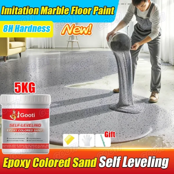 ⭐1KG/2KG/5KG WITH TOOL⭐GOOTI Bright Imitation Marble Tile Floor Paint Epoxy Colored Sand Self-Leveling Cement Floor Paint High Hardness Wear Resistant