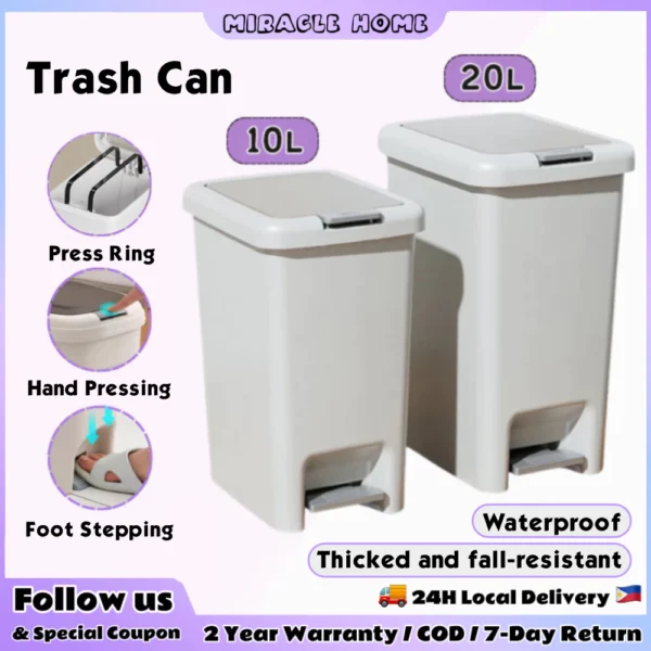 10/15/20L Multi Press-Type Trash Can With Foot Pedal Waterproof Trash Bin With Cover Garbage Bin For Kitchen Bathroom Living Room