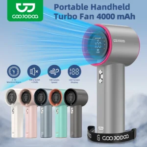 GOOJODOQ Fan 4000 mAh Turbo Mini Fan Rechargeable Handheld Portable Strong Wind Electric Jet Hand
