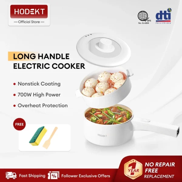 HODEKT Multifunctional Electric Cooker With Steamer Double Layer Cooking Pot Household Non Stick