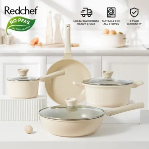 Redchef Nonstick Ceramic Rock 7 Pcs Cookware Set Non PFAS & PTFE & PFOA Suitable for All Stoves