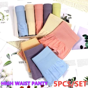 5pcs/set high waist plain cotton panty for women seamless underwear