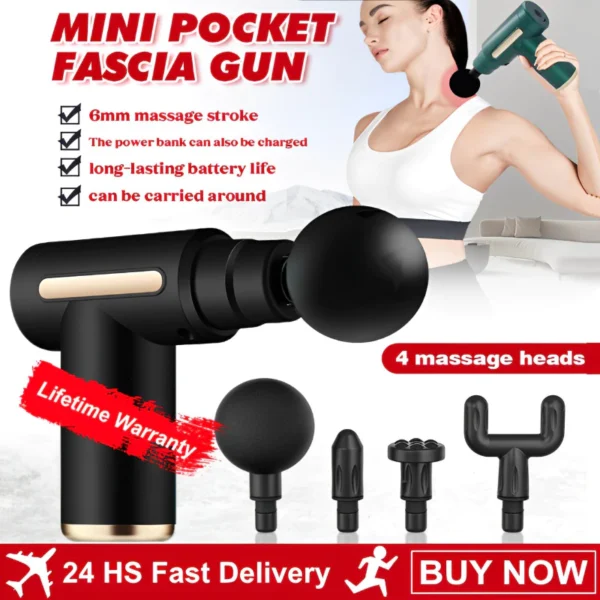 Massager Gun Vibrating Quiet Electric Fascial Gun with 6 Heads for Muscle Relaxation Professional