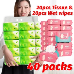 Combo 40 Packs Wipes (20 Packs) And Tissue (20 Packs)