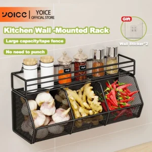 YOICE Wall Mounted Condiments Organizer Rack Kitchen Spice Storage Onion Fruit Vegetable Shelf