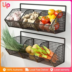 Kitchen Condiments Origanizer Rack Wall Mounted Onion Fruit Storage Basket