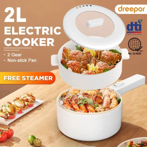 Dreepor Electric Cooker multifunctional rice cooker small Non-Stick Pot With Steamer 1.8L/2L/3L/3.5L