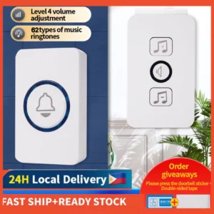 Wireless Doorbell Smart Home Door Bell Waterproof With 62 Ringtones Hole Free Installation battery