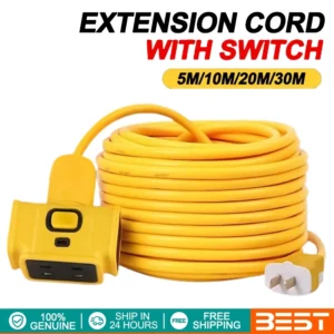 30M Extension Cord Socket Cable Extra long Plug in Strip Electric Vehicle Extension Wire With Switch