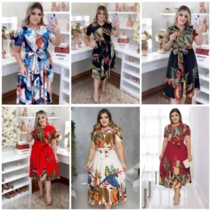 HQT FASHION ELEGANT PLUS SIZE FLORAL HAWAIIAN MIDI DRESS