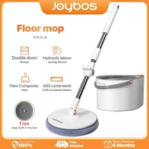 Joybos Self Wash Spin Mop M16 White Spinner Flat 360 Rotating Cleaner With Turbo Flushing Bucket