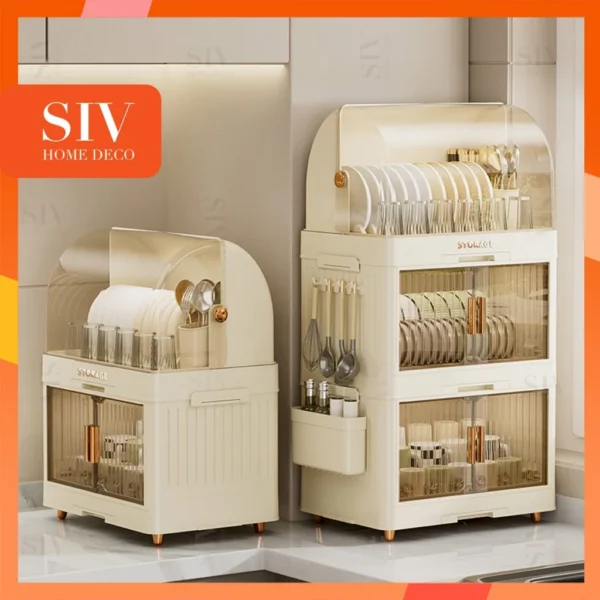 SIV Plastic Dish Cabinet Foldable Dish Drainer Drying Rack Aesthetic With Cover For Plates Bowls