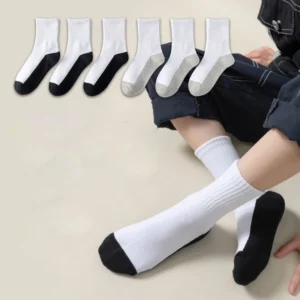 COD☑️12pairs Unisex Breathable Cotton Calf High School Socks For Men/Women Black and White