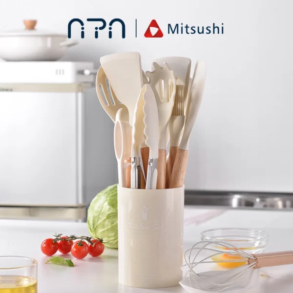 Nipiin Kitchen Set Silicone Kitchen Utensils Set Non-Stick Silicone Cooking Utensils Food Grade12pcs