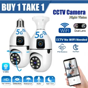 BUY 1 TAKE 1 Bulb Dual Lens 8MP+8MP 5G NO WIFI Needed CCTV Camera V380 Auto Tracking Night Vision