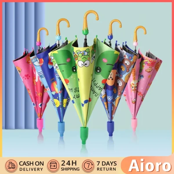 4-12 Yrs Kids Cartoon Cute Umbrella for Boys and Girls High Quality Long Handle Sunshade Umbrella