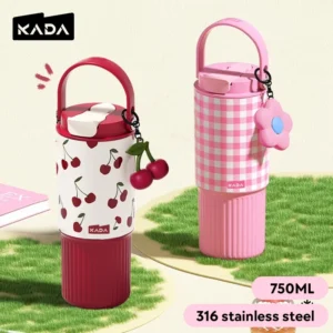 KADA Tumbler 750ML(25OZ) Hot&Cold 316 Stainless Steel Water Bottle with Handle Straw Cherry