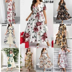 Bohemian fashion casual plus size floral slit foot maxi dress