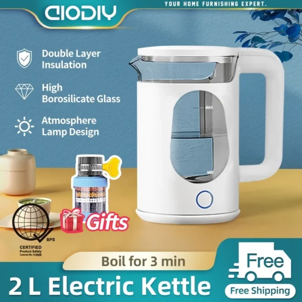 AIODIY Electric Kettle Glass Household Kettle for Hot Water Water Electric Heater 2L 2.3L 2.5L