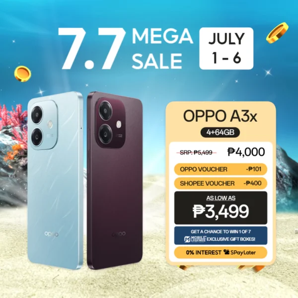 [LIMITED TIME PRICE DROP] OPPO A3x | Snapdragon® 6s 4G Gen1 | Military-Grade Shock Resistance