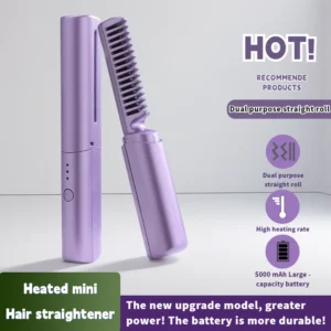 Straight Hair Straightener and Curler Wireless 2 in1 Hair USB Charging Portable Hair Comb