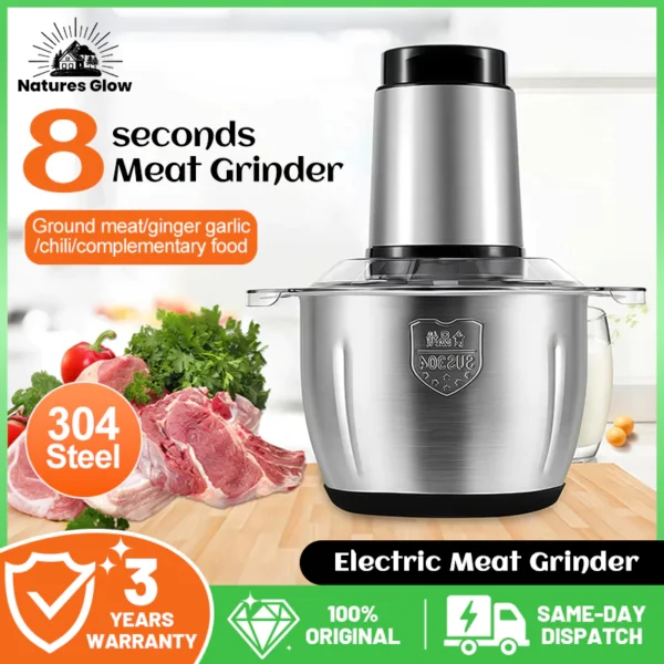Natures Glow 2L Multifunction Electric Kitchen Chopper Shredder Food Meat Grinder Stainless Blender