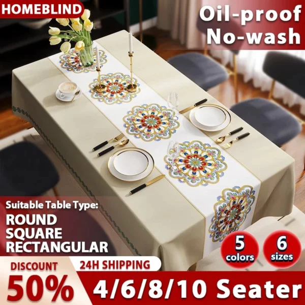 Pvc Tablecloth Oil Proof Waterproof Scratch Resistant Cover Outdoor Dining Table Cloths 4/6/8seater