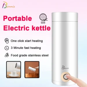 Binnis Portable Mini Electric Thermos Kettle 300W Heating Cup Stainless Steel Thermal Tumbler