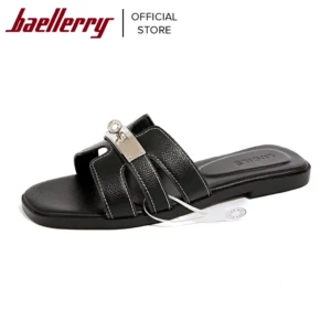 Lucile New High Quality Silver Tone Hardware Flat Sandals Slippers Shoes For Women