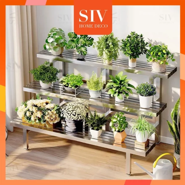 SIV Stainless Steel Plant Stand Flower Stand Indoor Outdoor Metal Pot Display Rack