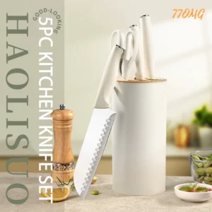 Kitchen Knife Set 5pcs Stainless Steel Precision Knife Chef's Knife Bread Knife Cleaver Scissor