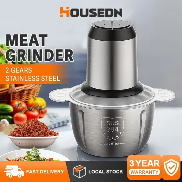 2L Stainless Steel Meat Grinder, Home Cooking Machine blender Multi-purpose Cutter, Food Chopper