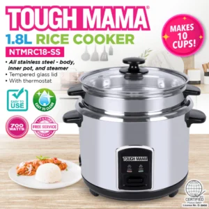 Tough Mama NTMRC-SS Stainless Steel  Rice Cooker Steamer Heavy Duty Big Capacity Automatic Glass