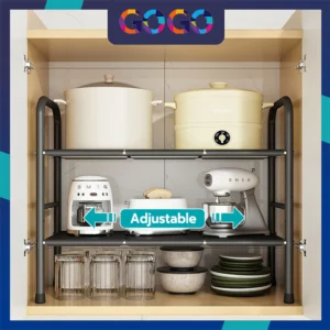 Kitchen Pan Organizer Pot Rack Adjustable Under Sink Countertop Multipurpose Kitchen Rack
