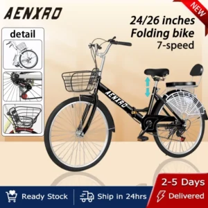 AENXRD Folding Adult for Bike 24/26Inch Bicycle Japan Bike Women Bicycle 7 speed  seat with backrest