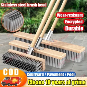 COD Stainless Steel Wire Floor Scrub Brush with Handle Stiff Bristle Brush for Garden Moss Broom Mop