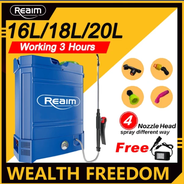 REAIM 16L/18L/20L Knapsack Electric Sprayer Agriculture Rechargeable Sprayer Gardening Power