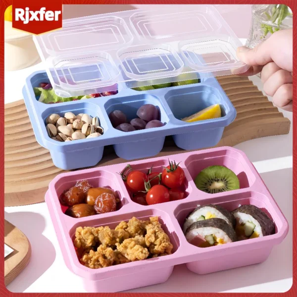 RJXFER Wheat Straw Eco-friendly Lunch Box With Utensils Portable Picnic Food Container Storage Box