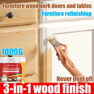 1Kg+Brush Wood Paint Odorless Wood Reconditioning Paint Waterproof All Purpose Paint For Wood Metal