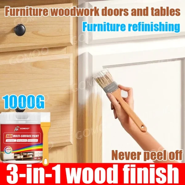 1Kg+Brush Wood Paint Odorless Wood Reconditioning Paint Waterproof All Purpose Paint For Wood Metal